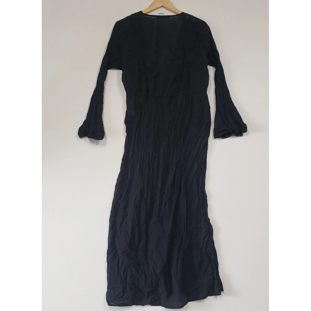 Abercrombie & Fitch Maxi Dress Womens S/M Black Cotton Boho Lace‎ Bell Sleeve